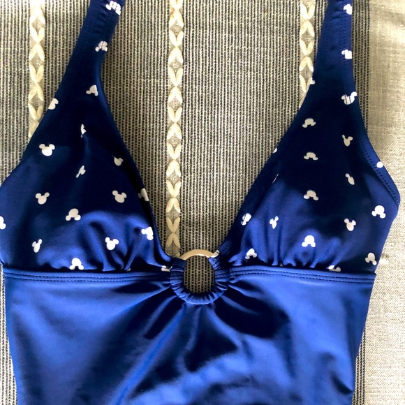 Disney Other - Disney ladies one piece plunge navy swimsuit with Mickey ears on cups size 8